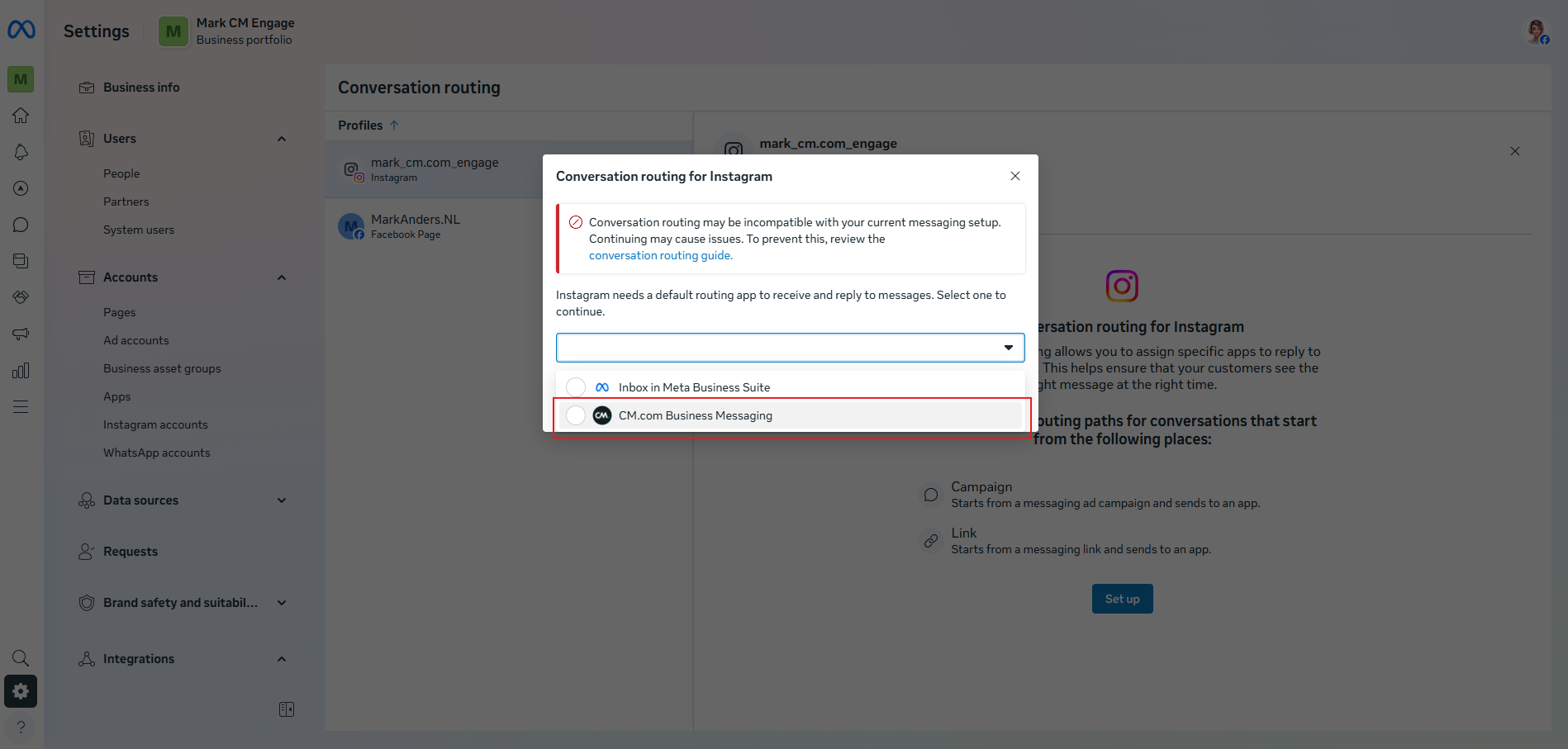 7. Select CM as default routing app-20251029-105722.png